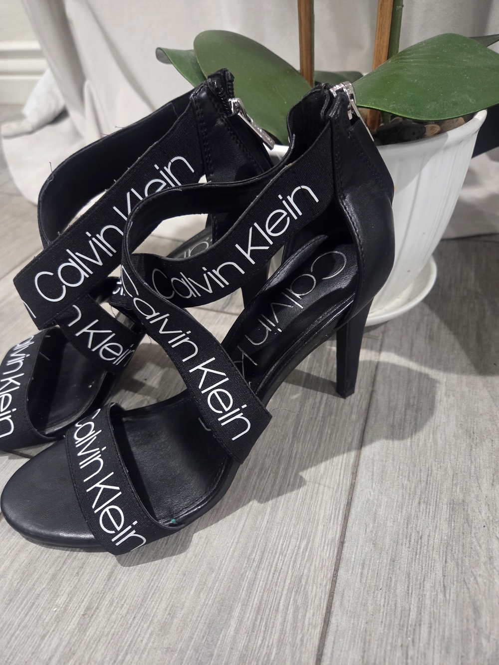 Calvin Klein Black Logo-Strap High Heel Sandals